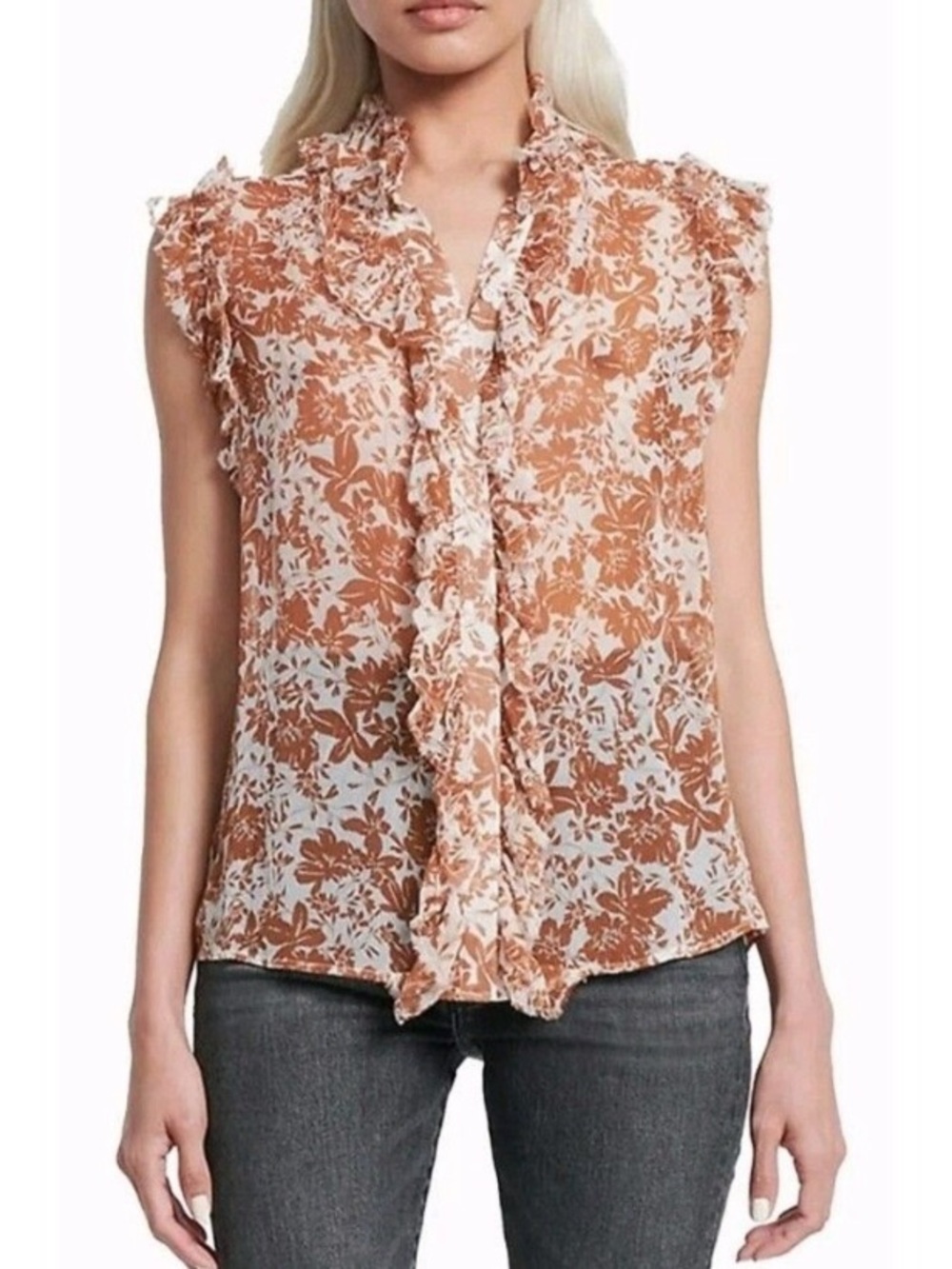 7 for All Mankind 100% Silk Floral Ruffle Blouse- Small